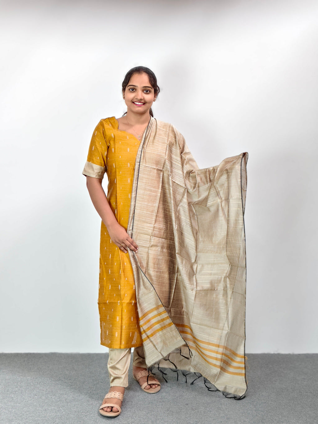Raw Silk Kurta Set with Dupatta - Yellow
