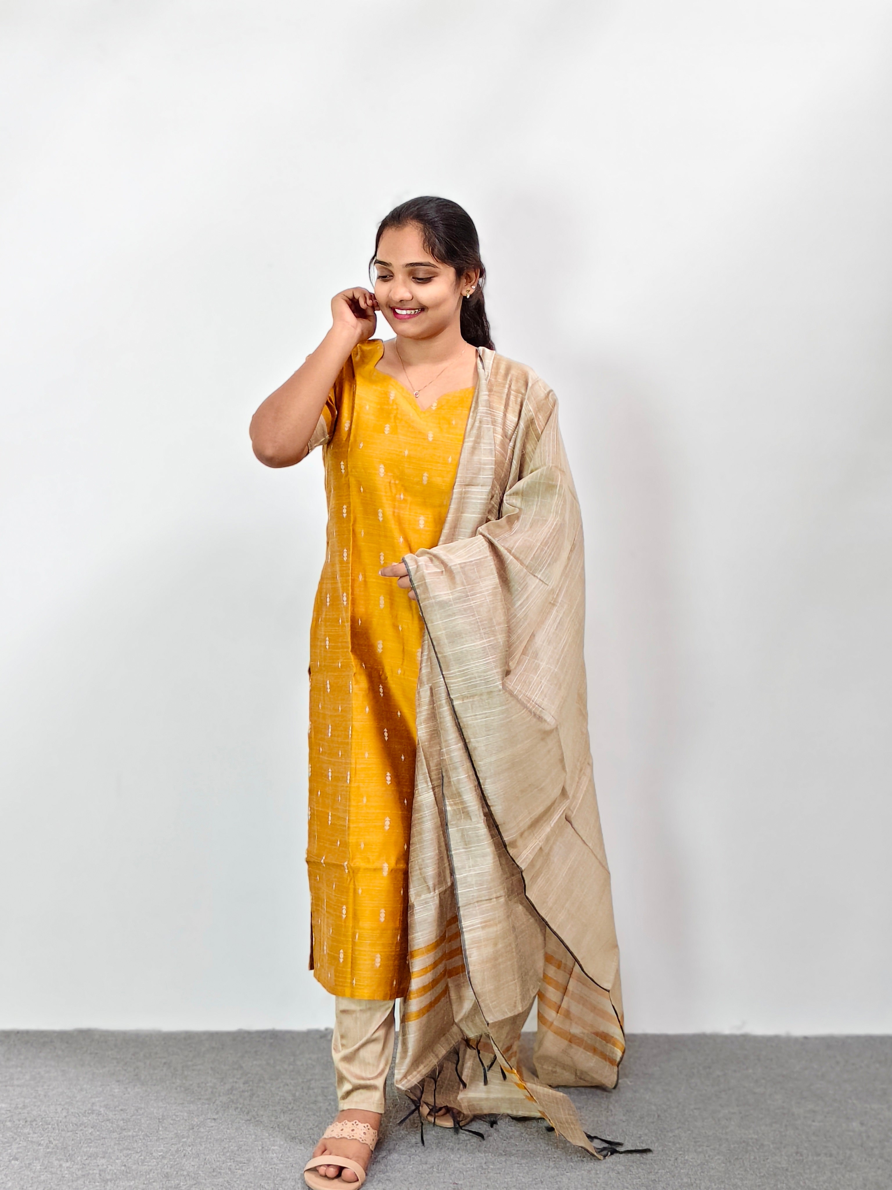 Raw Silk Kurta Set with Dupatta - Yellow