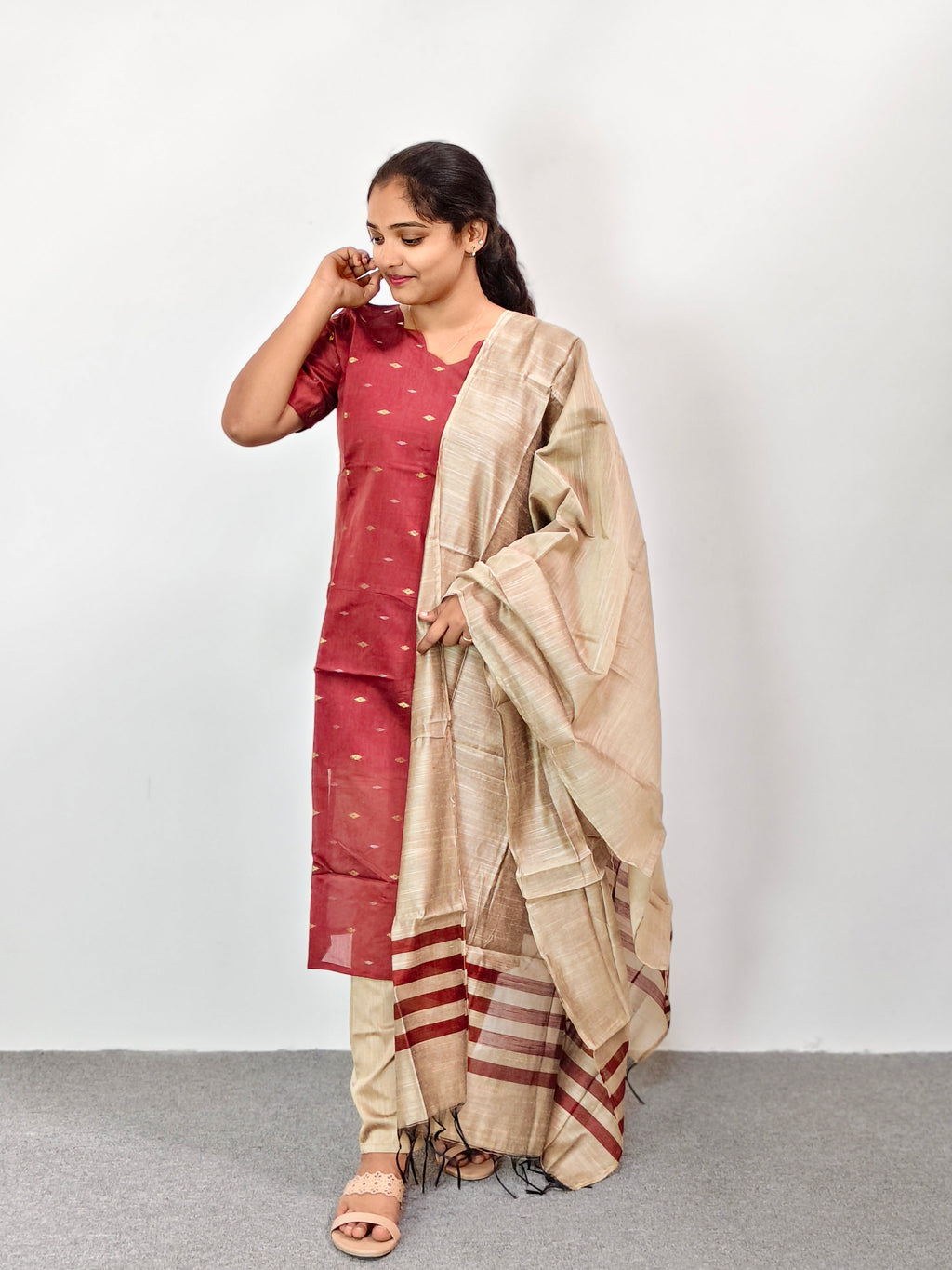 Raw Silk Kurta Set with Dupatta - Maroon