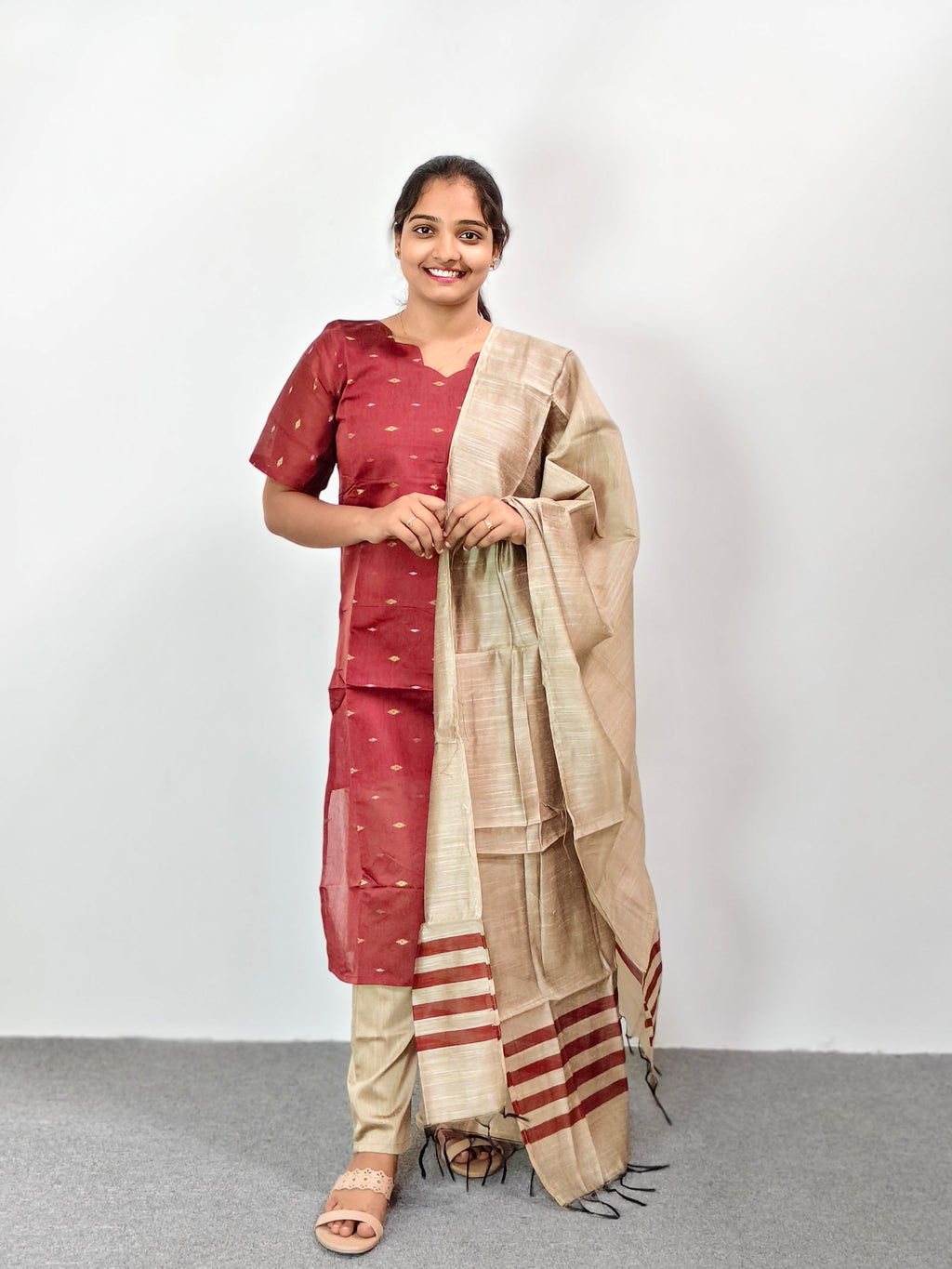 Raw Silk Kurta Set with Dupatta - Maroon