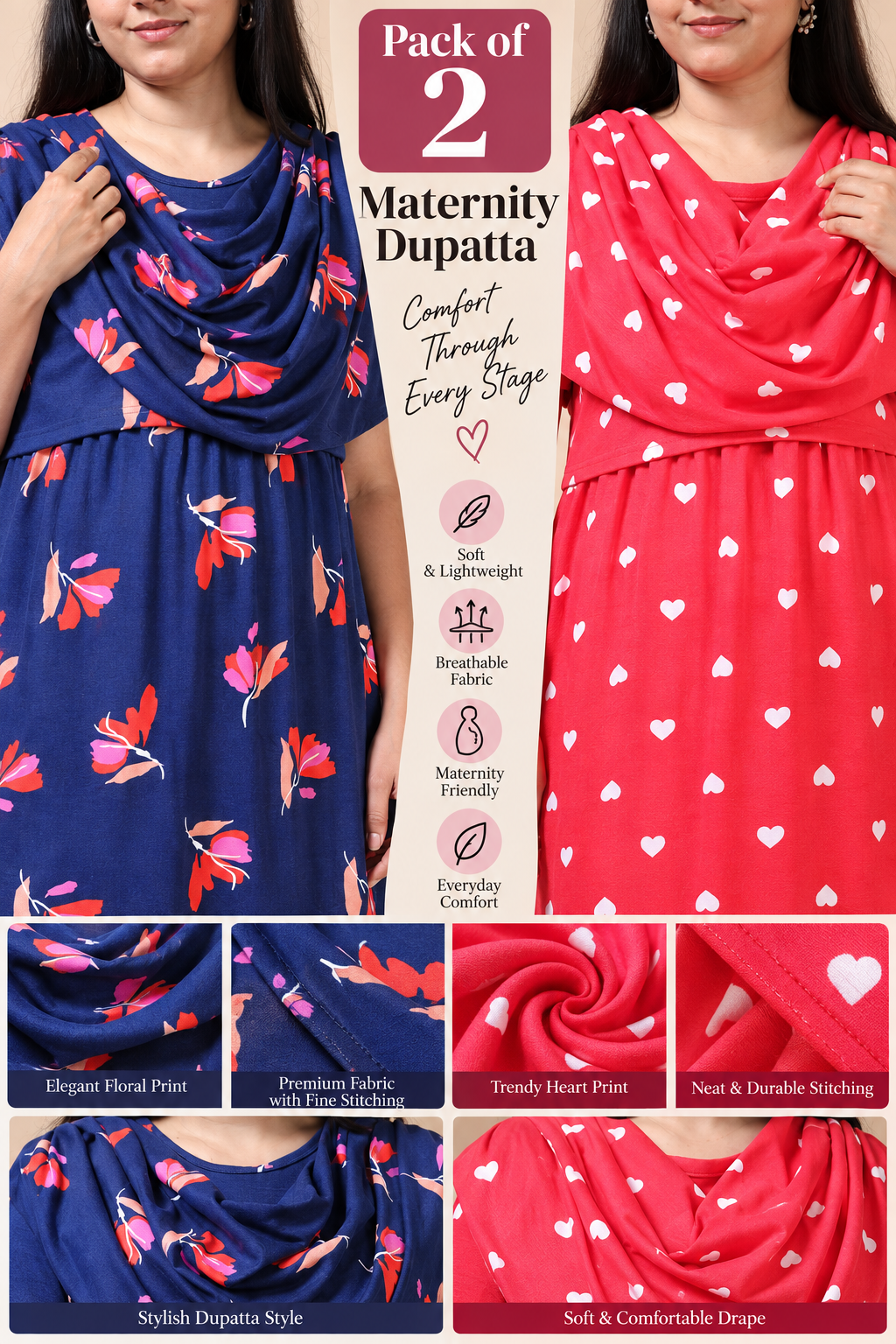 Zipless Maternity Duppata Combo 3