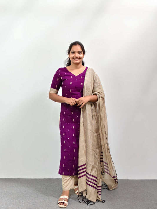 Raw Silk Kurta Set with Dupatta - Deep Purple
