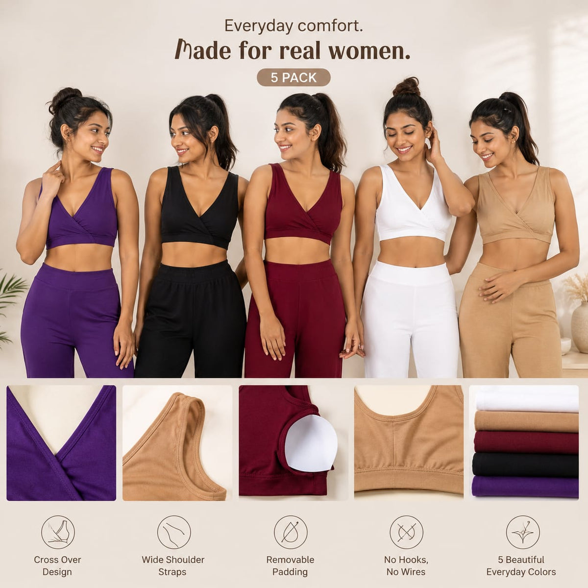 Women’s Soft Sleeping Bra – (Pack of 5)